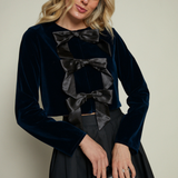 SISTER BLOOM: Brynn Navy Velvet Bow Front Top