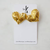 Textured Gold Heart Stud Earrings