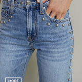 Kirby Bowed Straight Leg Studded Jeans - Satellite